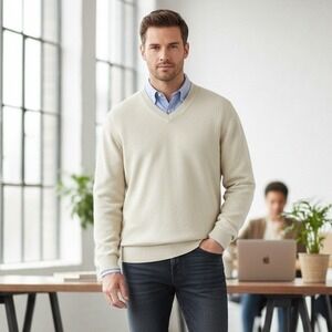 Toscano Sweater Mens Sz 2XL V-neck Pullover Dadcore Cotton Rayon Knit Minimalist